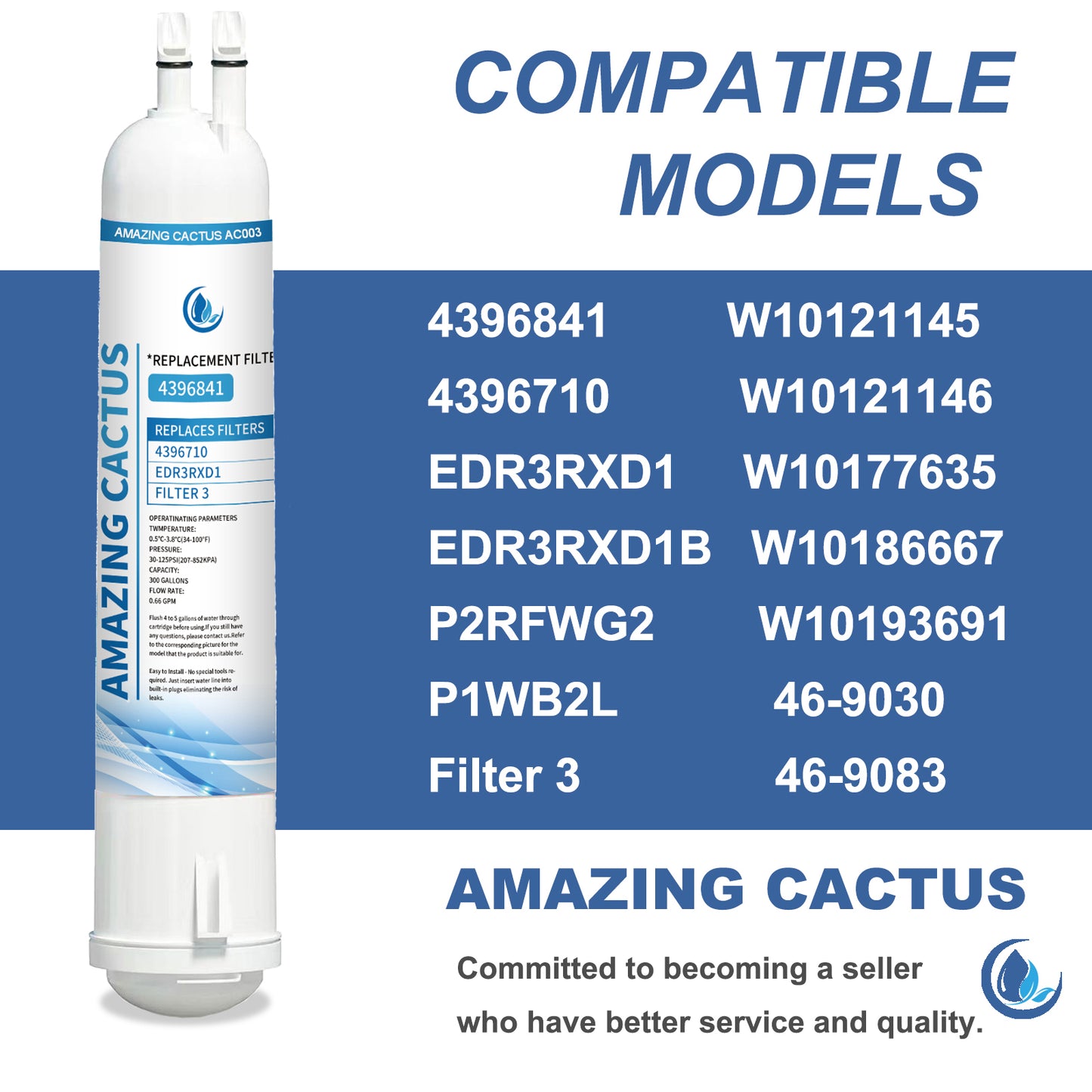 Semeso Replacement Water Filter for 4396841, EDR3RXD1, 4396710, Filter 3, 46-9083,46-9030 Refrigerator Water Filter