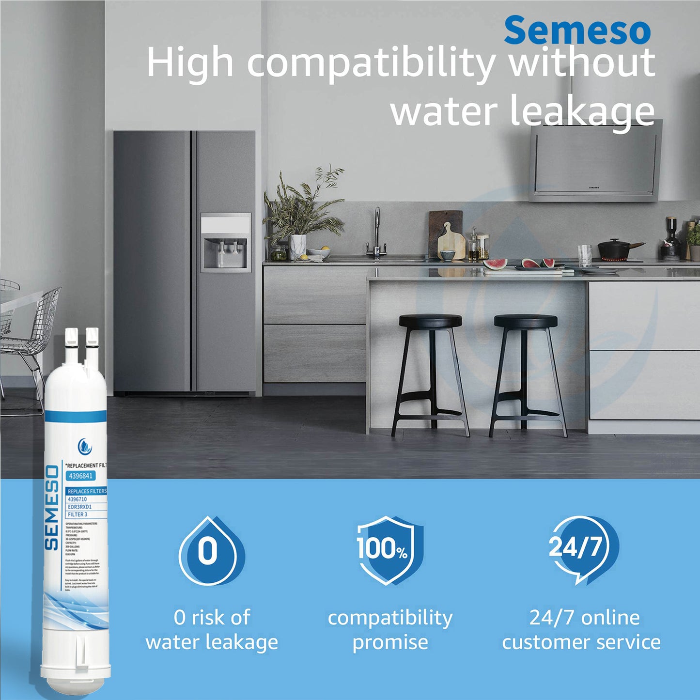 Semeso Replacement Water Filter for 4396841, EDR3RXD1, 4396710, Filter 3, 46-9083,46-9030 Refrigerator Water Filter