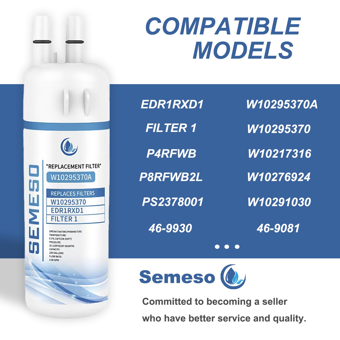 Semeso W10295370A Refrigerator Water Filter for Filter 1, Whirlpool EDR1RXD1, P4RFWB, 46-9930, 46-9081