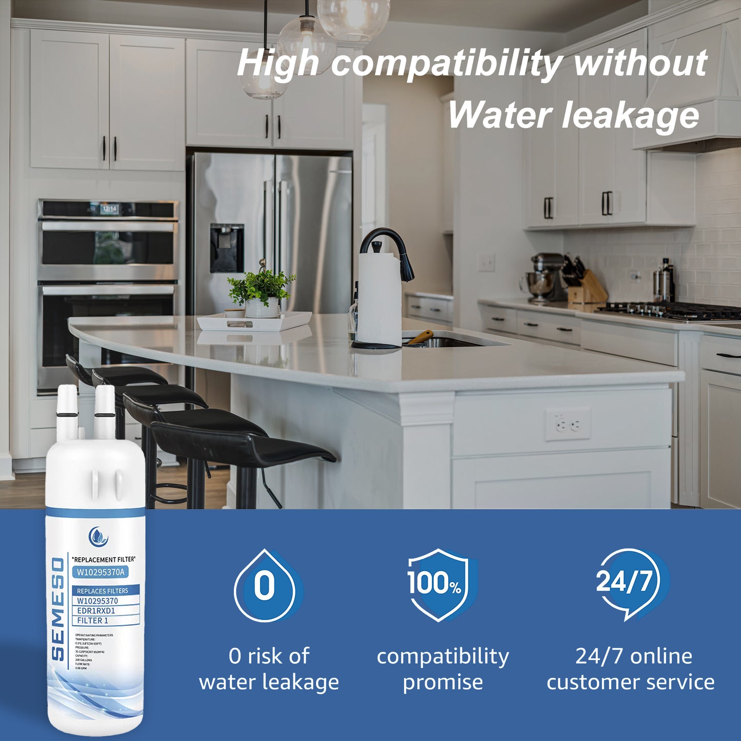 Semeso W10295370A Refrigerator Water Filter for Filter 1, Whirlpool EDR1RXD1, P4RFWB, 46-9930, 46-9081